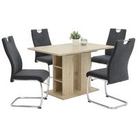 Essgruppe Alina G 5--Teilig. Hellbraun/anthrazit - Chromfarben/Hellbraun, MODERN, Holzwerkstoff/Textil (120-160/80/76cm) - MID.YOU