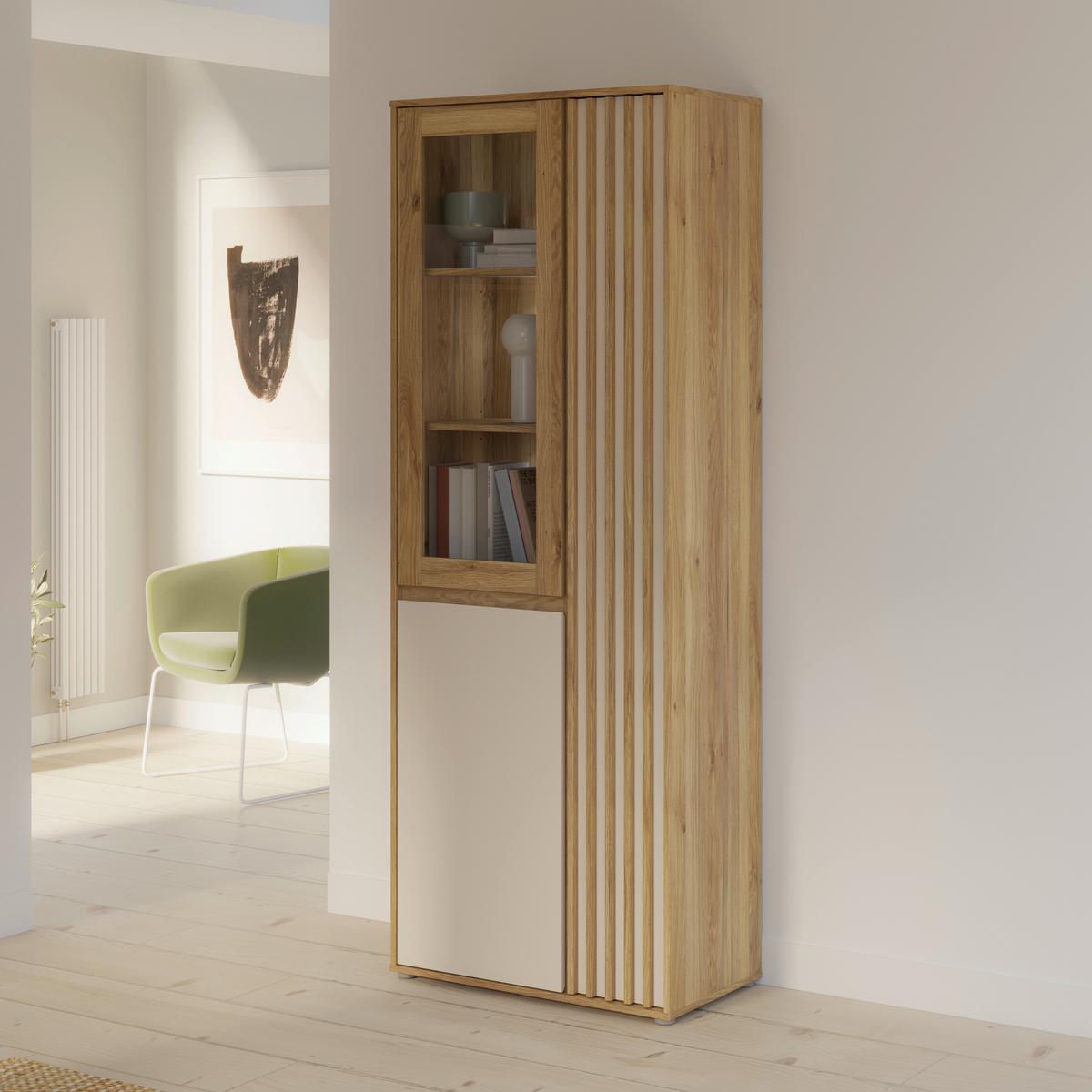 Vitrin Eliston - tölgyfa színű/homokszínű, Natur, műanyag/faalapú anyag (74/200,1/41,5cm) - Modern Living