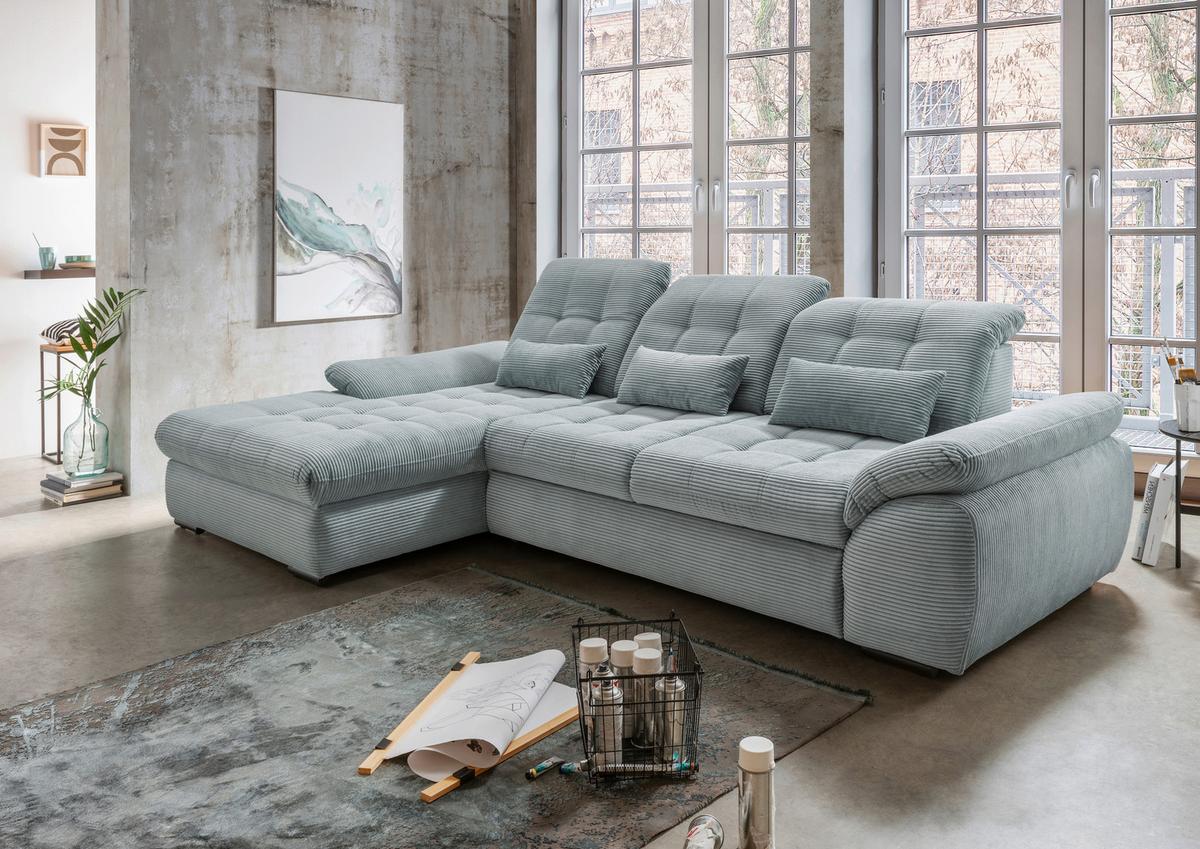 Ecksofa Mit Bettkasten Rigatti Blau S: 184x314 Cm - Schwarz/Hellblau, MODERN, Textil (184/314cm) - Livetastic