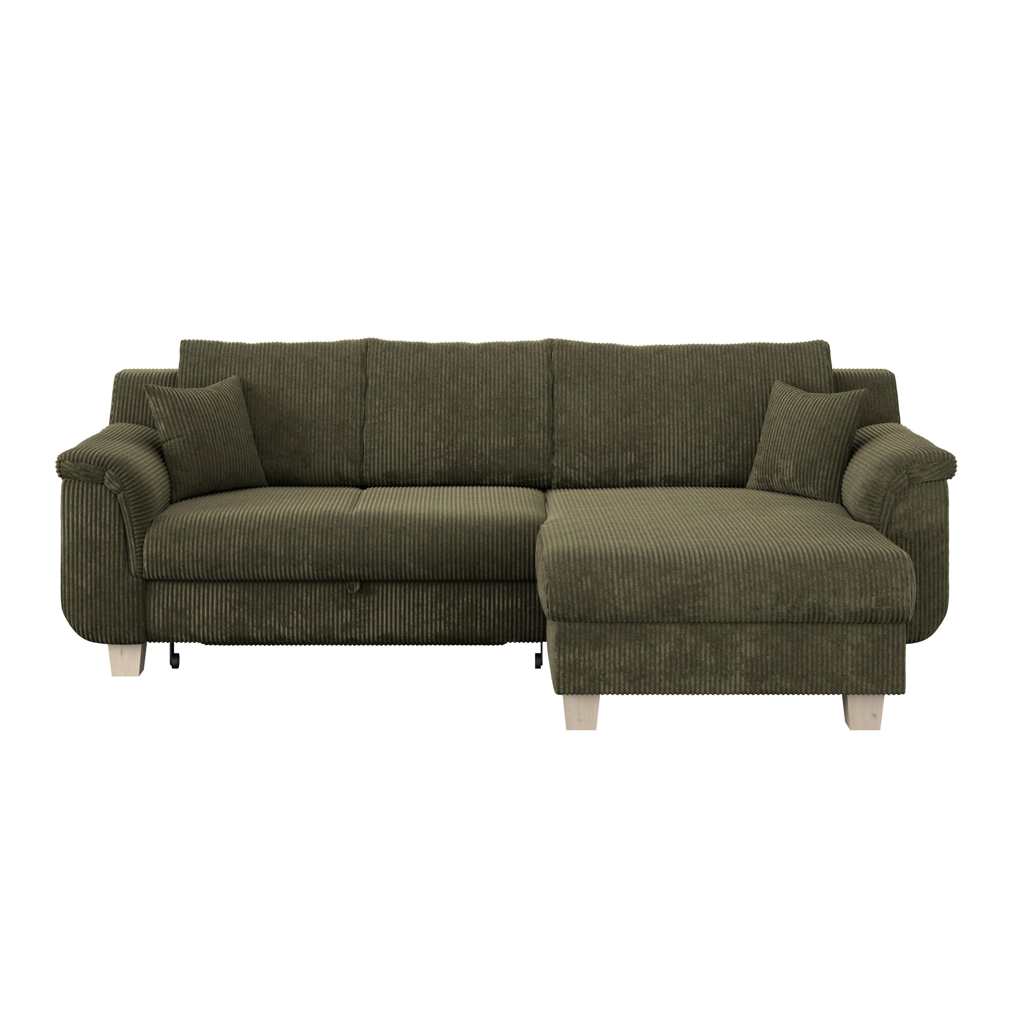 Ecksofa Mit Schlaffunktion & Bettkasten Alex Grün - Naturfarben/Grün, MODERN, Textil (246/88cm)