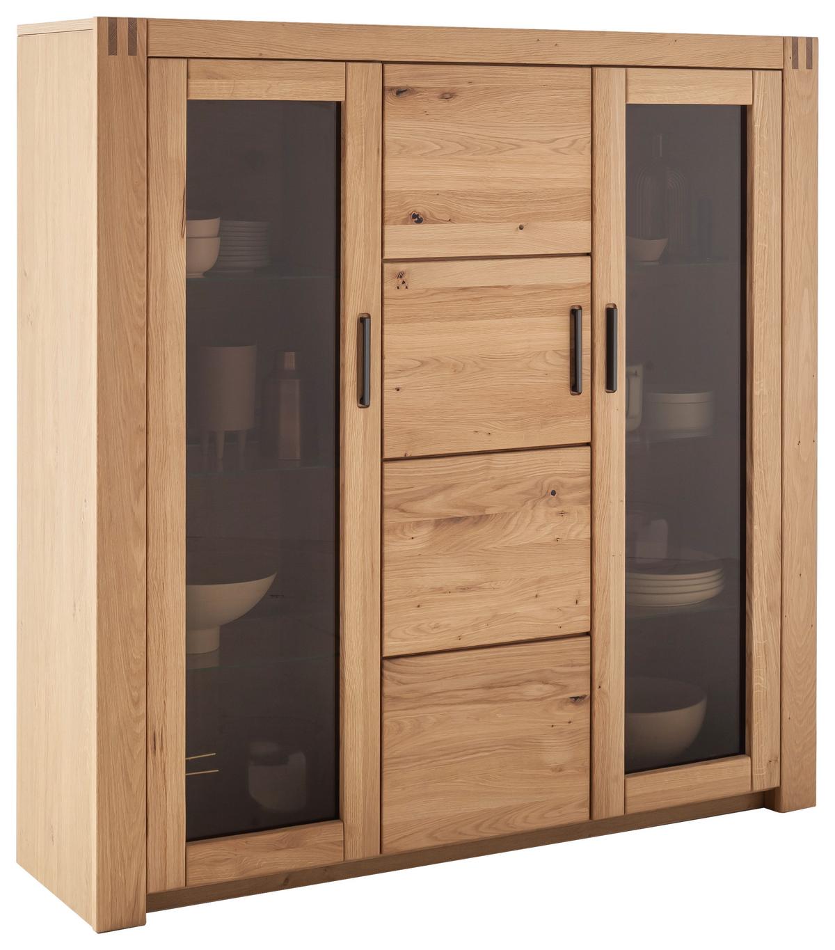 Highboard Prag - Eichefarben, Design, Glas/Holz (137/139/37cm)