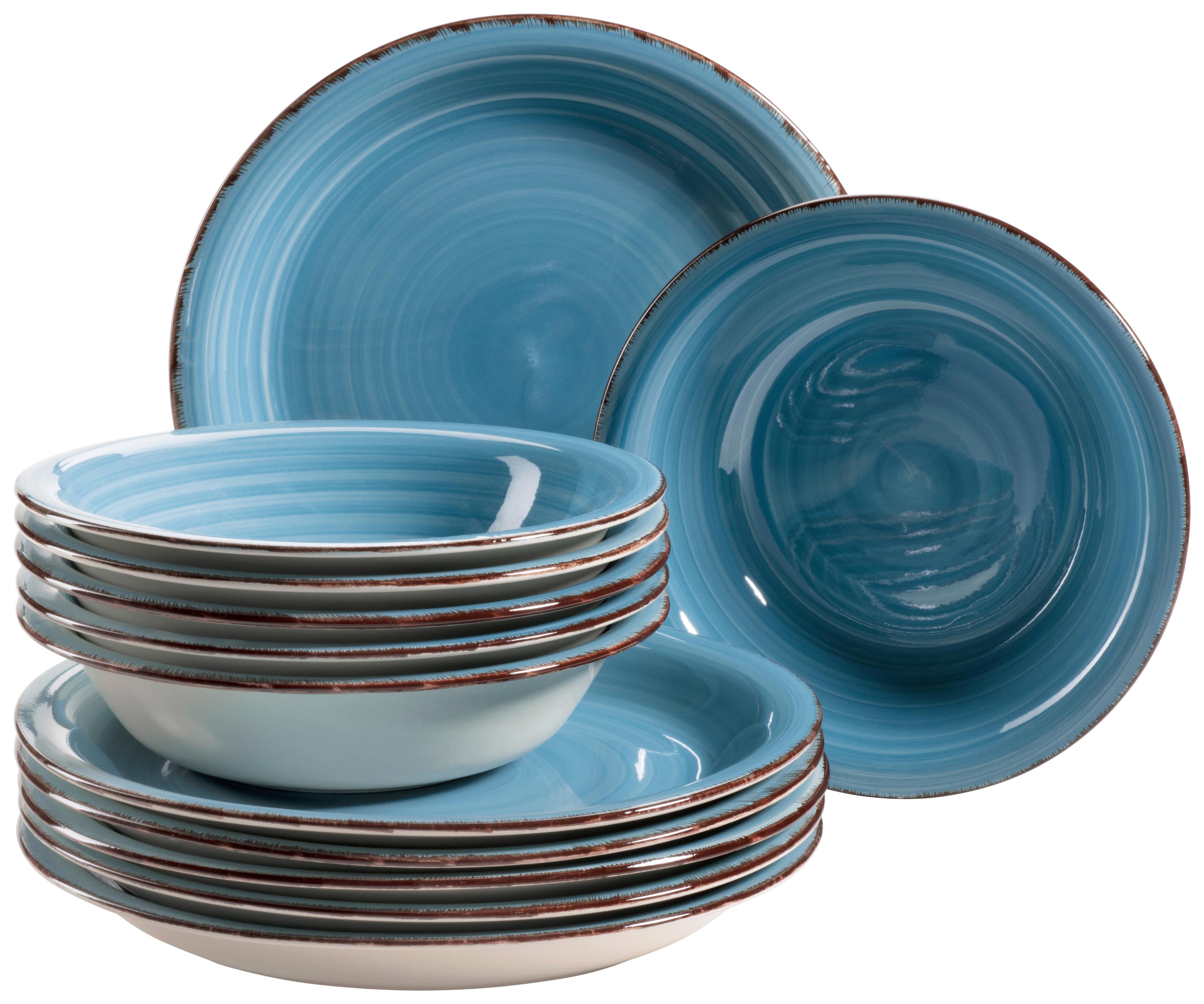Tafelservice Lumaca Keramik 6 Personen Geschirr Set Blau - Dunkelblau, Basics, Keramik - Mäser