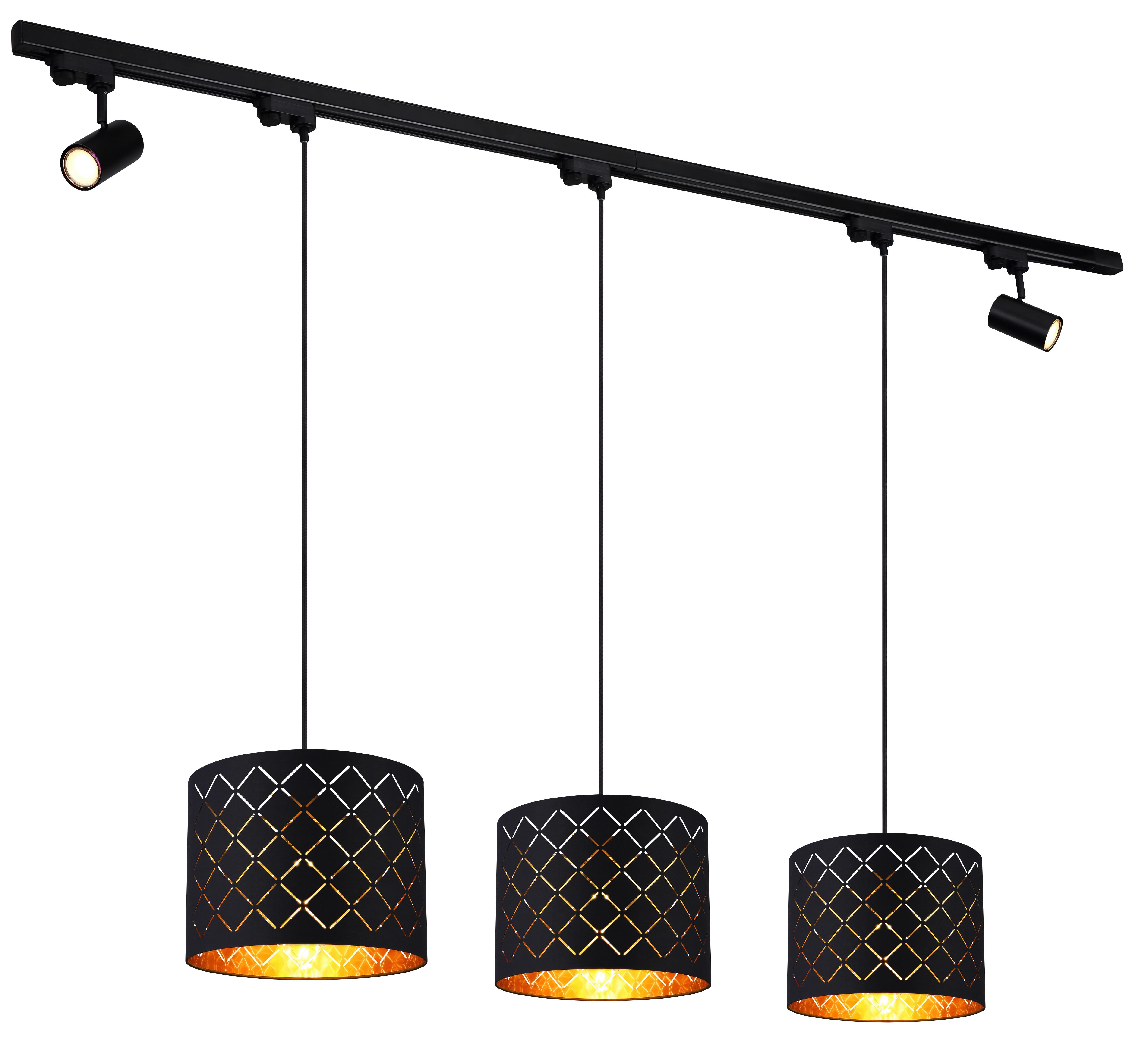 LED-Hängeleuchte H: 120 cm 5-Flammig, drehbar - Goldfarben/Schwarz, Design, Kunststoff/Textil (193/30/120cm) - Globo