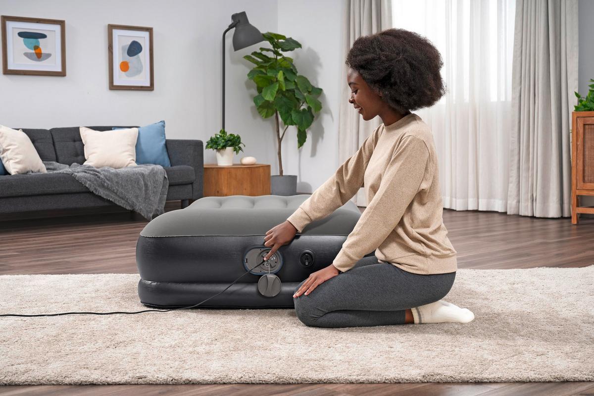 Luftbett Noah 191x97x36 cm Bis 150kg, inkl. Pumpe - Dunkelgrau/Schwarz, KONVENTIONELL, Kunststoff/Metall (191/97/36cm) - Bestway