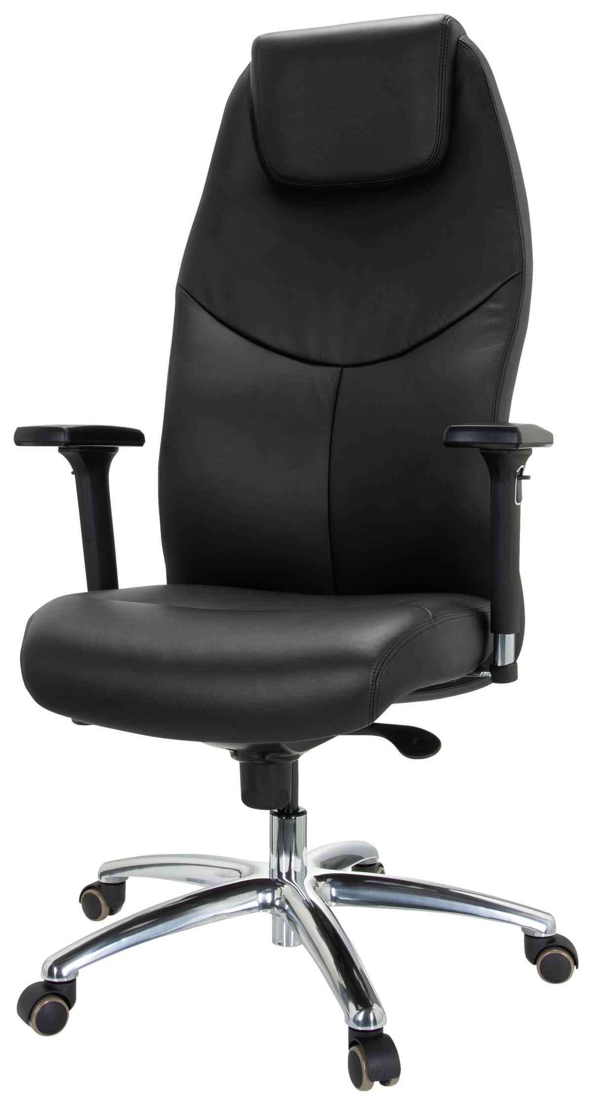 Chefsessel Ferrara Schwarz Bis 220 Kg - Silberfarben/Schwarz, Basics, Leder/Kunststoff (70/126/70cm) - MID.YOU