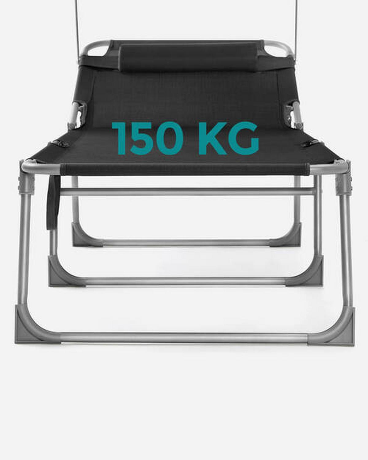 Sonnenliege Schwarz Inkl. Sonnendach, B: 71 Cm - Schwarz, Basics, Textil/Metall (71/38/200cm) - Modante