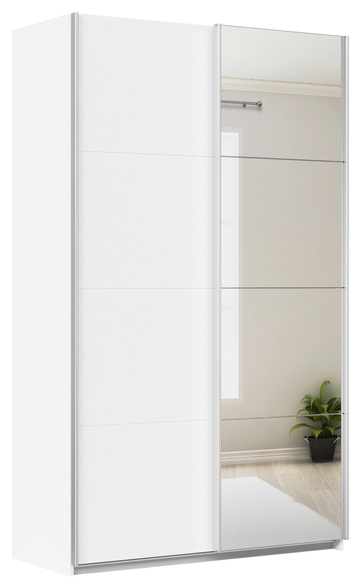 Schwebetürenschrank + Spiegel B: 136cm Feldkirch Weiß - Silberfarben/Weiß, MODERN, Holzwerkstoff (136/229/62cm)