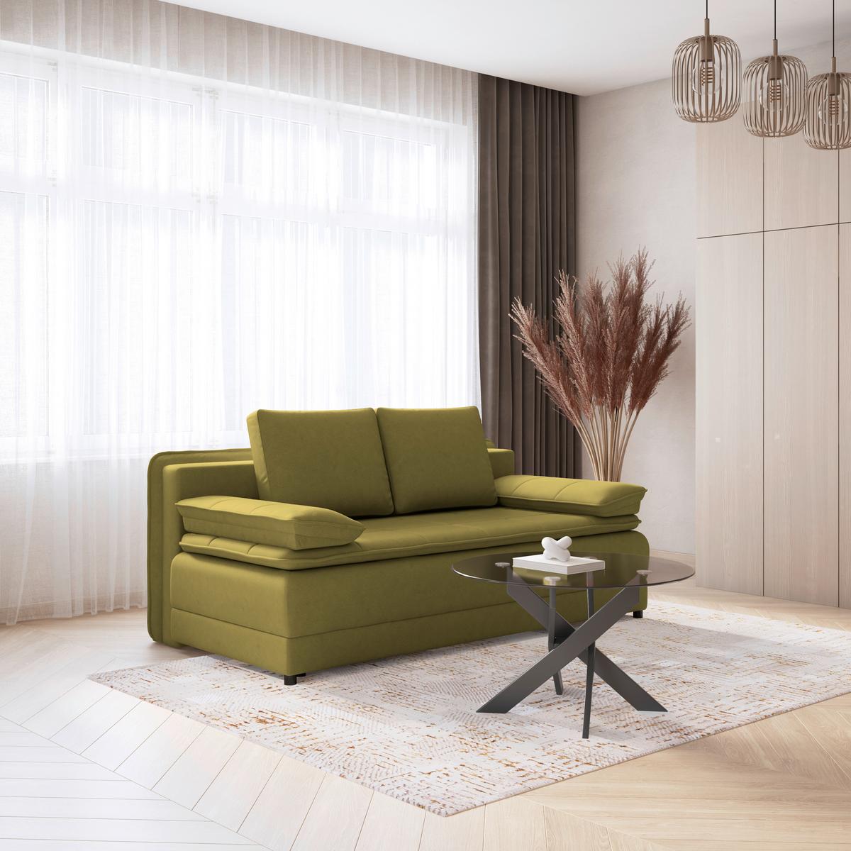 Pohovka s funkciou olivově zelená barva - bílá/černá, Moderní, textil/plast (202/73-92/105cm) - Luca Bessoni