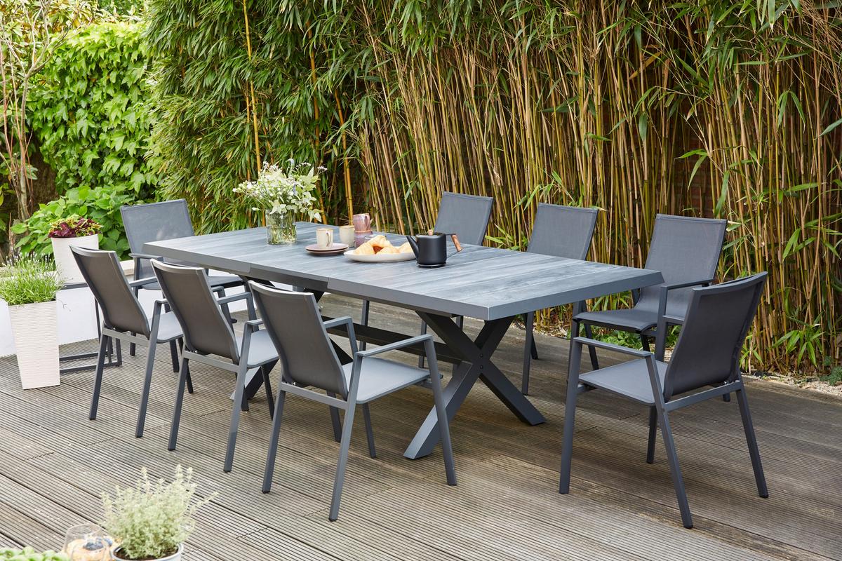 Gartentischgruppe Reno Set + Silva 9tlg - Anthrazit, MODERN, Keramik/Kunststoff (100/88/260cm) - Siena Garden