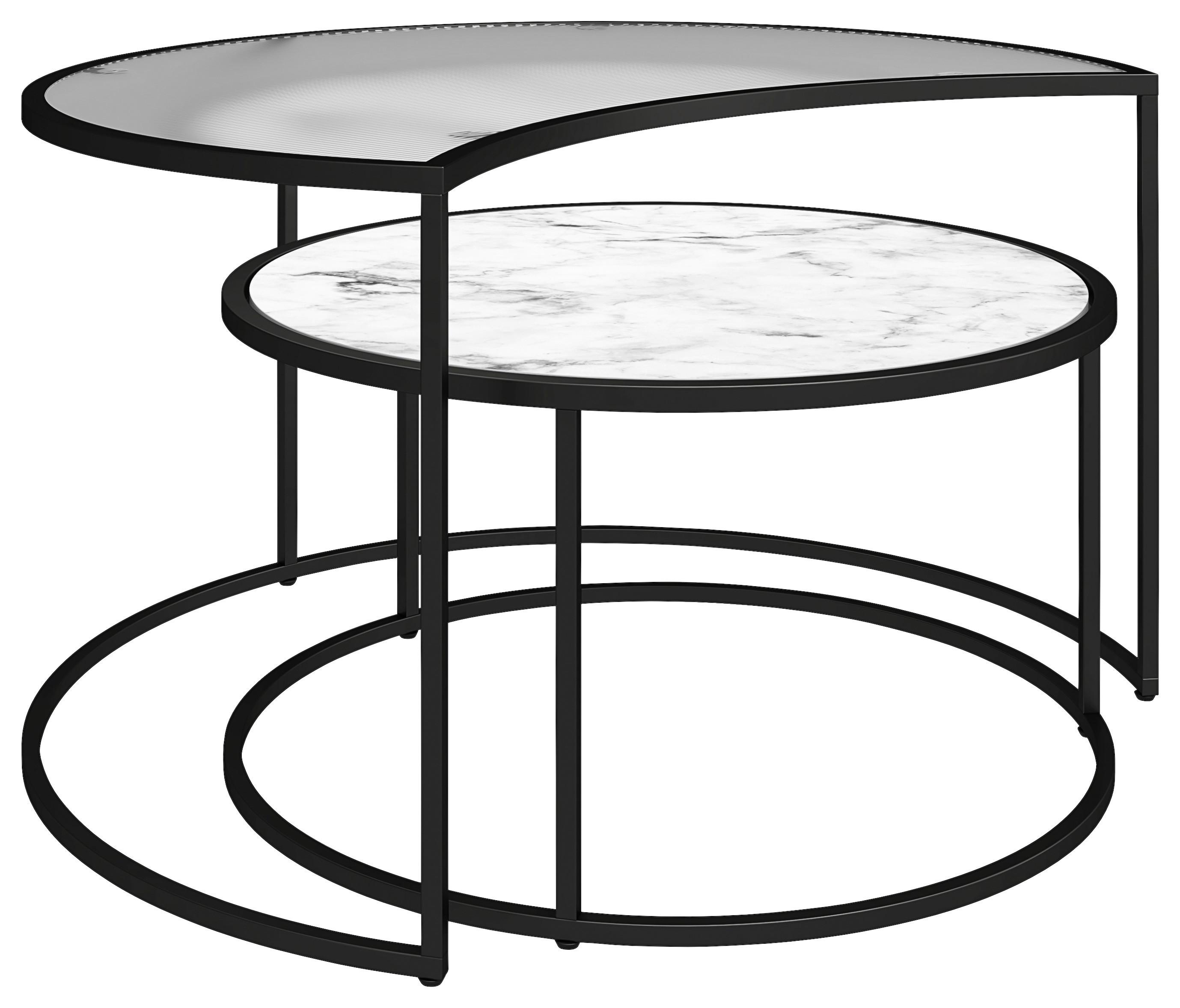 Couchtischset Moon Phases Weiß L: 78 Cm - Schwarz/Weiß, Design, Glas/Holzwerkstoff (78/45/62cm) - MID.YOU