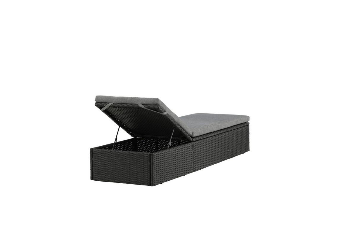 Sonnenliege Quad Kunststoff, Rückenlehne - Schwarz/Grau, KONVENTIONELL, Kunststoff/Textil (60.5/37.5/198cm) - Gardenson