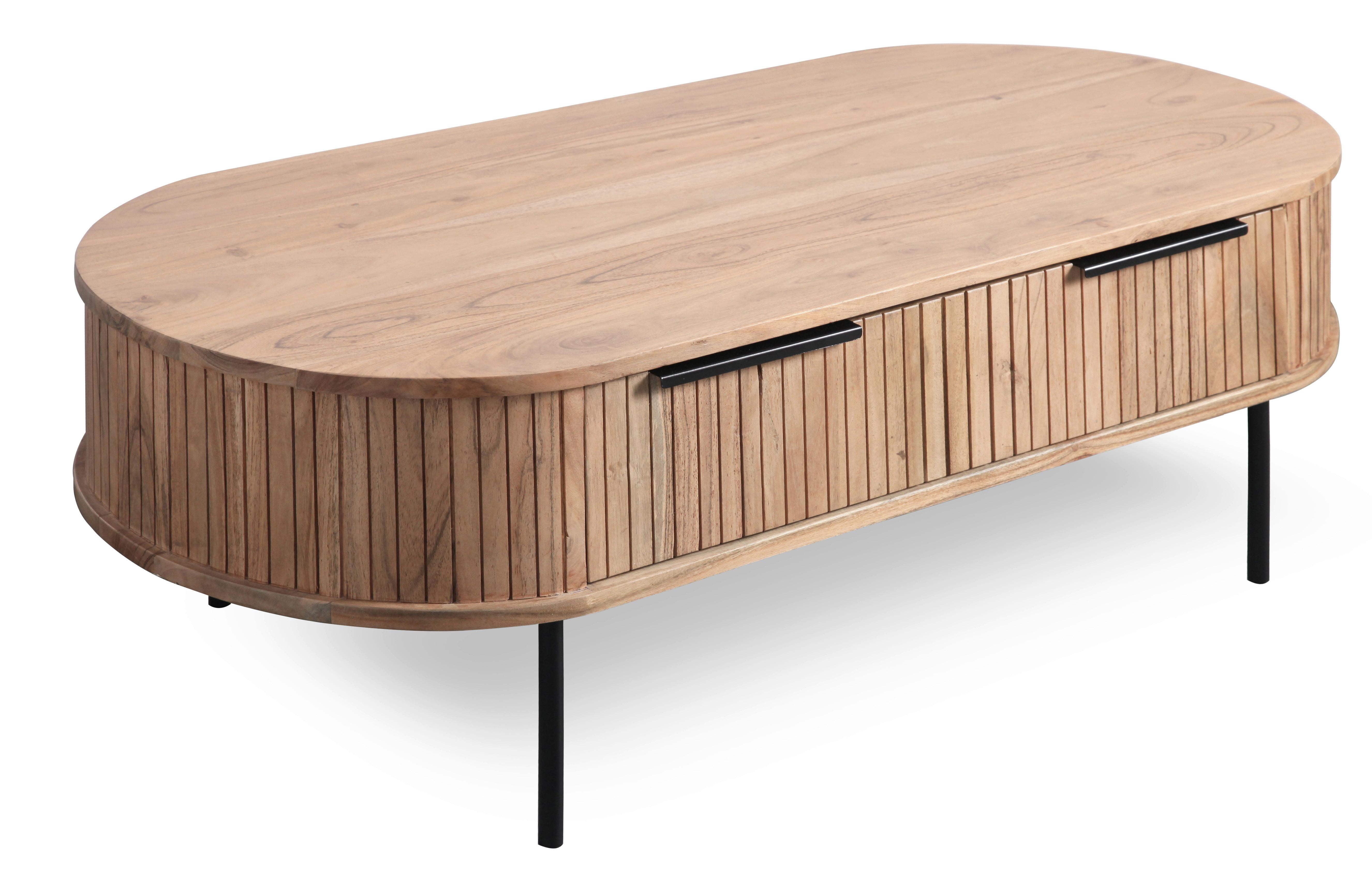 Couchtisch Kunja Akazie Massiv, B: 118 cm - Schwarz/Akaziefarben, Trend, Holz/Metall (118/40/60cm)