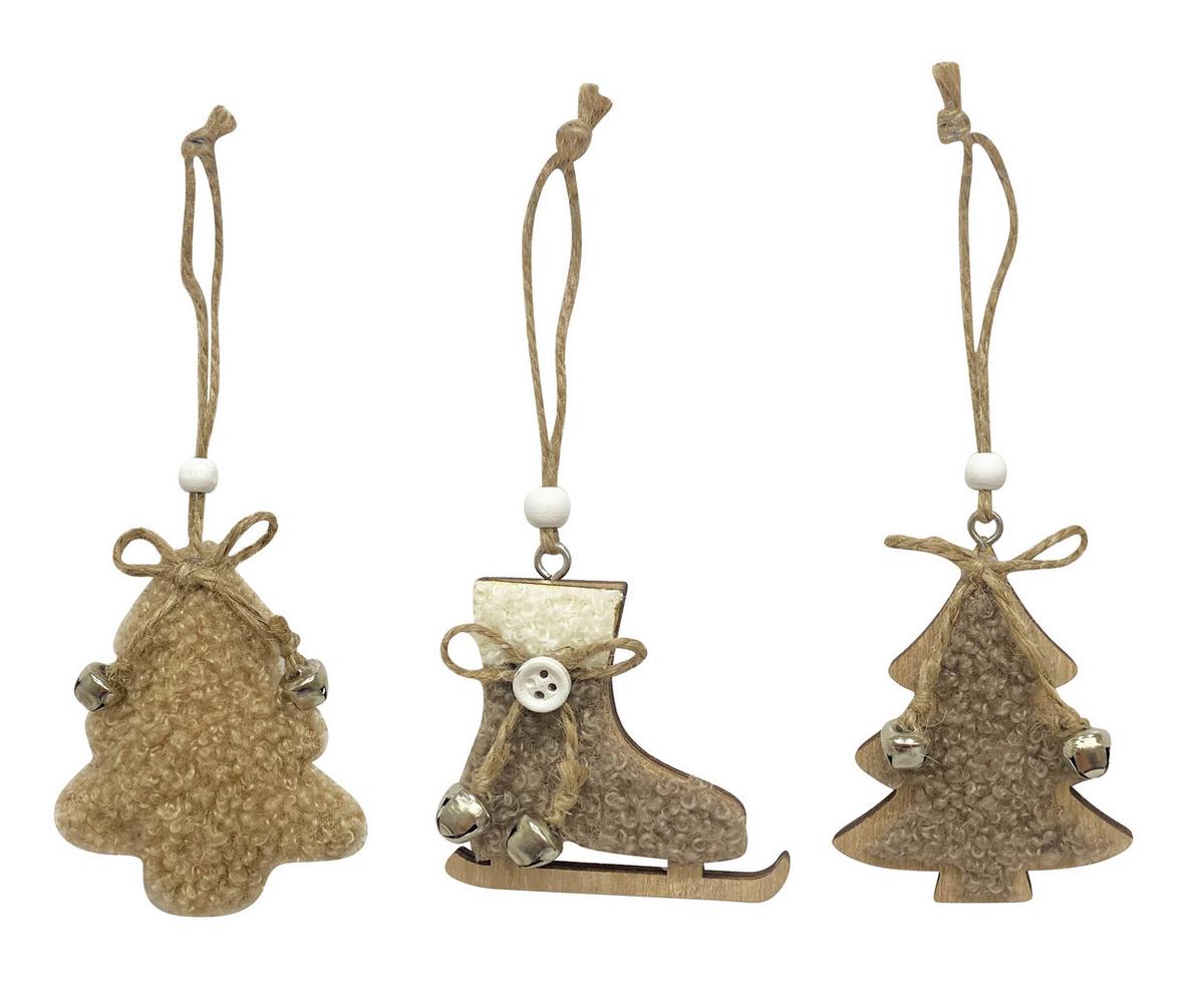 Dekohänger Lena - Braun/Weiß, KONVENTIONELL, Holz/Textil - Luca Bessoni