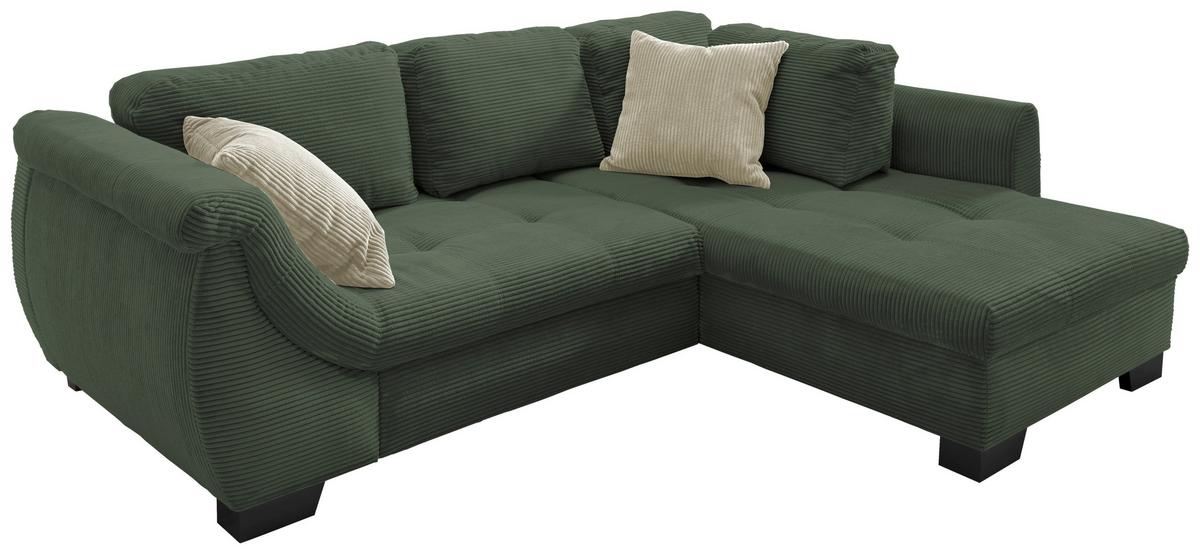 Eckosfa mit Schlaffunktion Flora Grün Cord - Beige/Schwarz, Design, Textil (250/190cm) - MID.YOU
