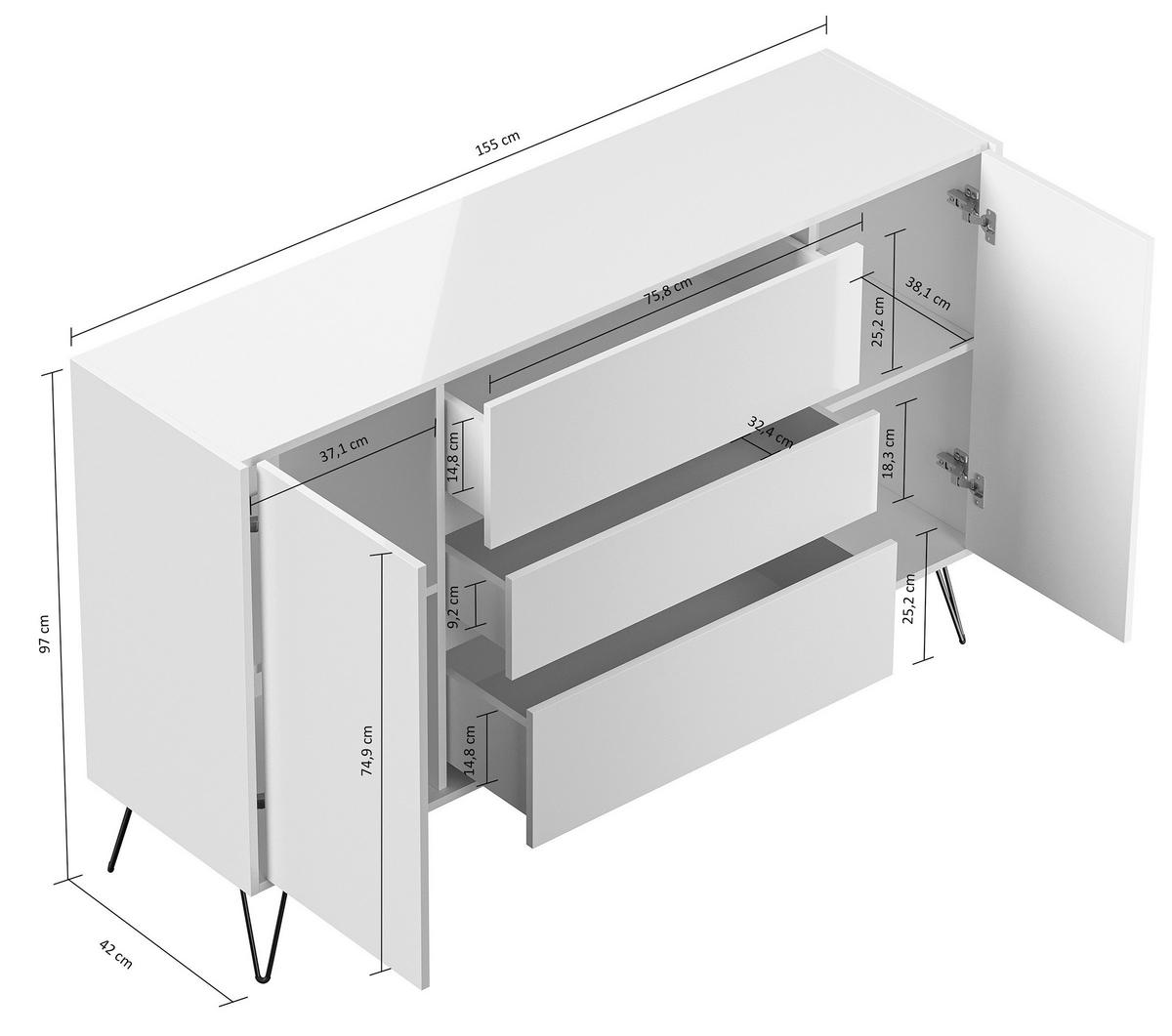Sideboard Posseik Industrial Graphitfarben B: 155 Cm - Schwarz/Graphitfarben, Design, Holzwerkstoff (155/93,6/42cm) - P & B