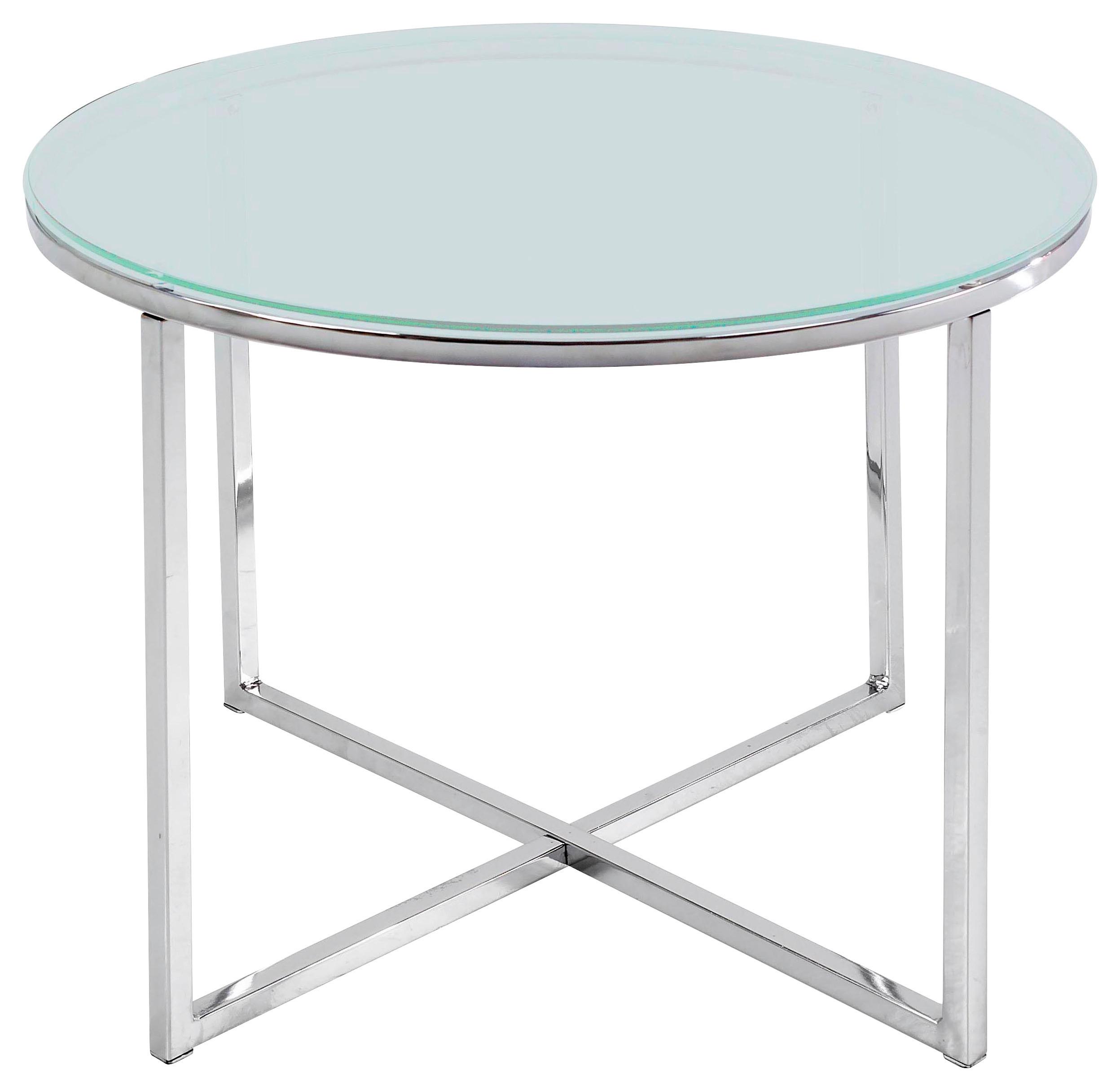 Beistelltisch mit Glasplatte Rund Cross, Klar/Chromfarben
