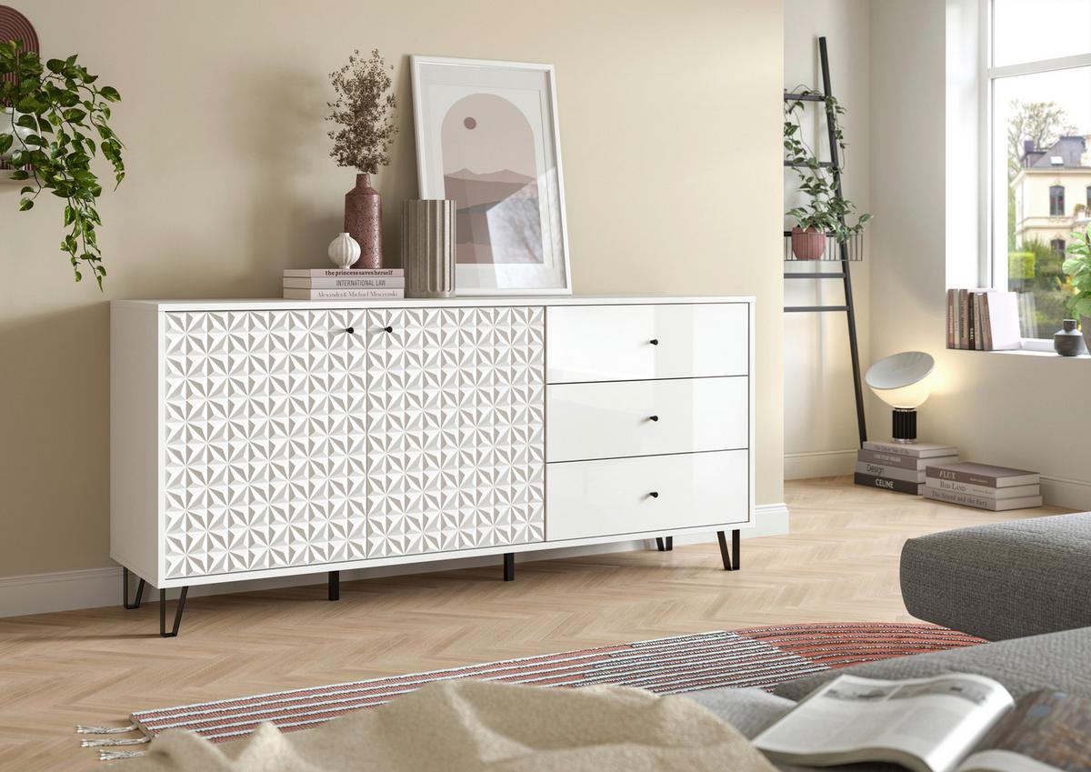 Sideboard Prisma, Weiß B: 170 Cm - Weiß Hochglanz/Schwarz, Design, Holzwerkstoff (170/76/40cm) - Livetastic