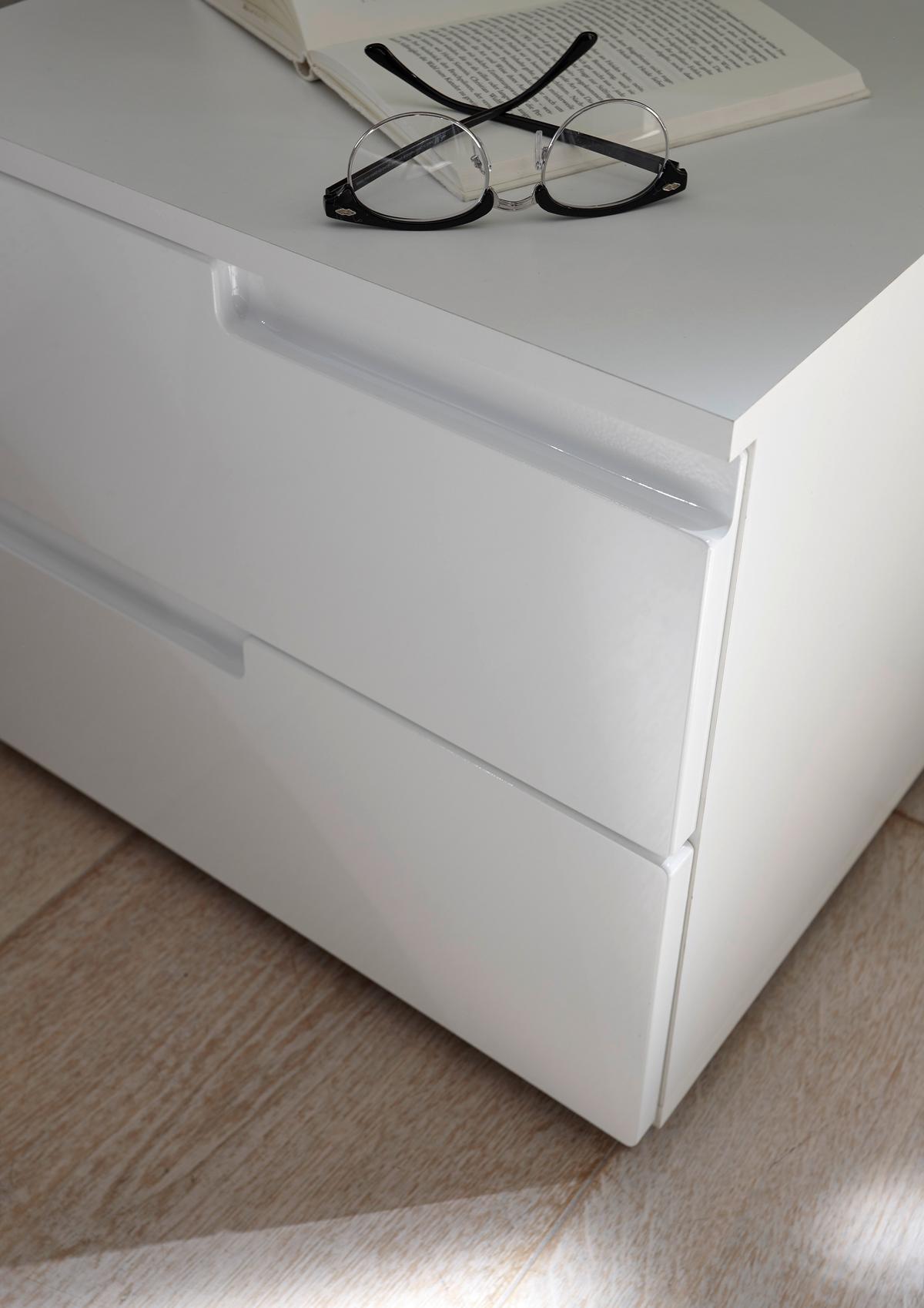 Nachtkästchen Weiß H: 41,7 Cm, Spice 2 - Weiß Hochglanz/Schwarz, MODERN, Holzwerkstoff (46,2/41,7/40cm)