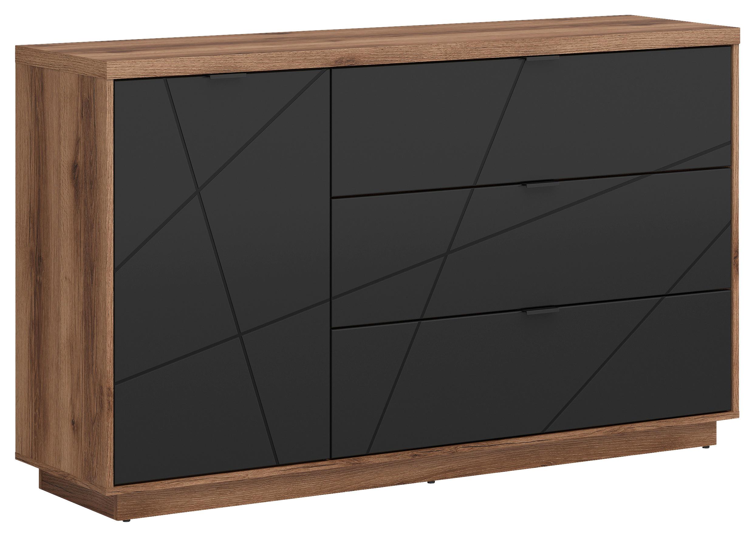 Sideboard 156cm Eiche Dekor, Schwarz Matt