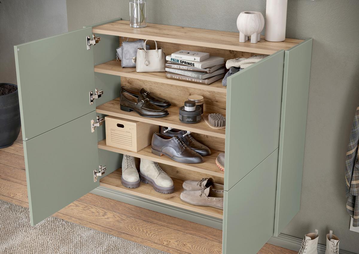 Schuhschrank Gw-Binetto Grün/Eichefarben B: 97 cm - Eichefarben/Grün, Design, Holzwerkstoff (97/79/27cm) - Livetastic