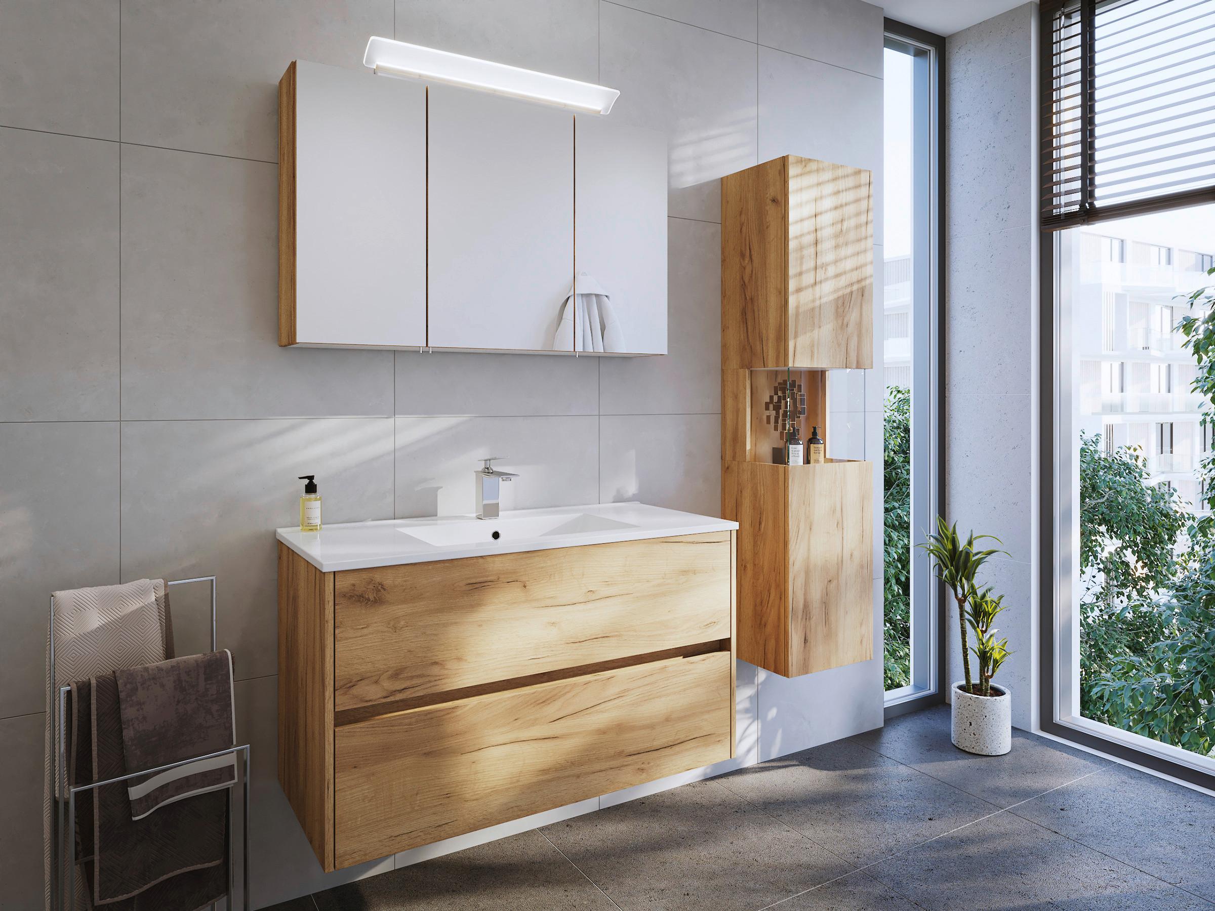 BADEZIMMER Limes, Eichefarben B: 100 cm - Eichefarben/Weiß, Basics, Keramik/Holzwerkstoff (100cm) - MID.YOU