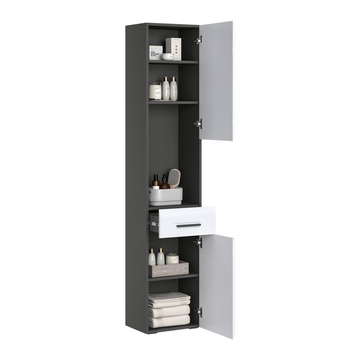 Badezimmer Hochschrank Pearl New Snol 117 BxH 40x188,5 cm - Anthrazit/Weiß, KONVENTIONELL, Holzwerkstoff (40/188,5/29,6cm)