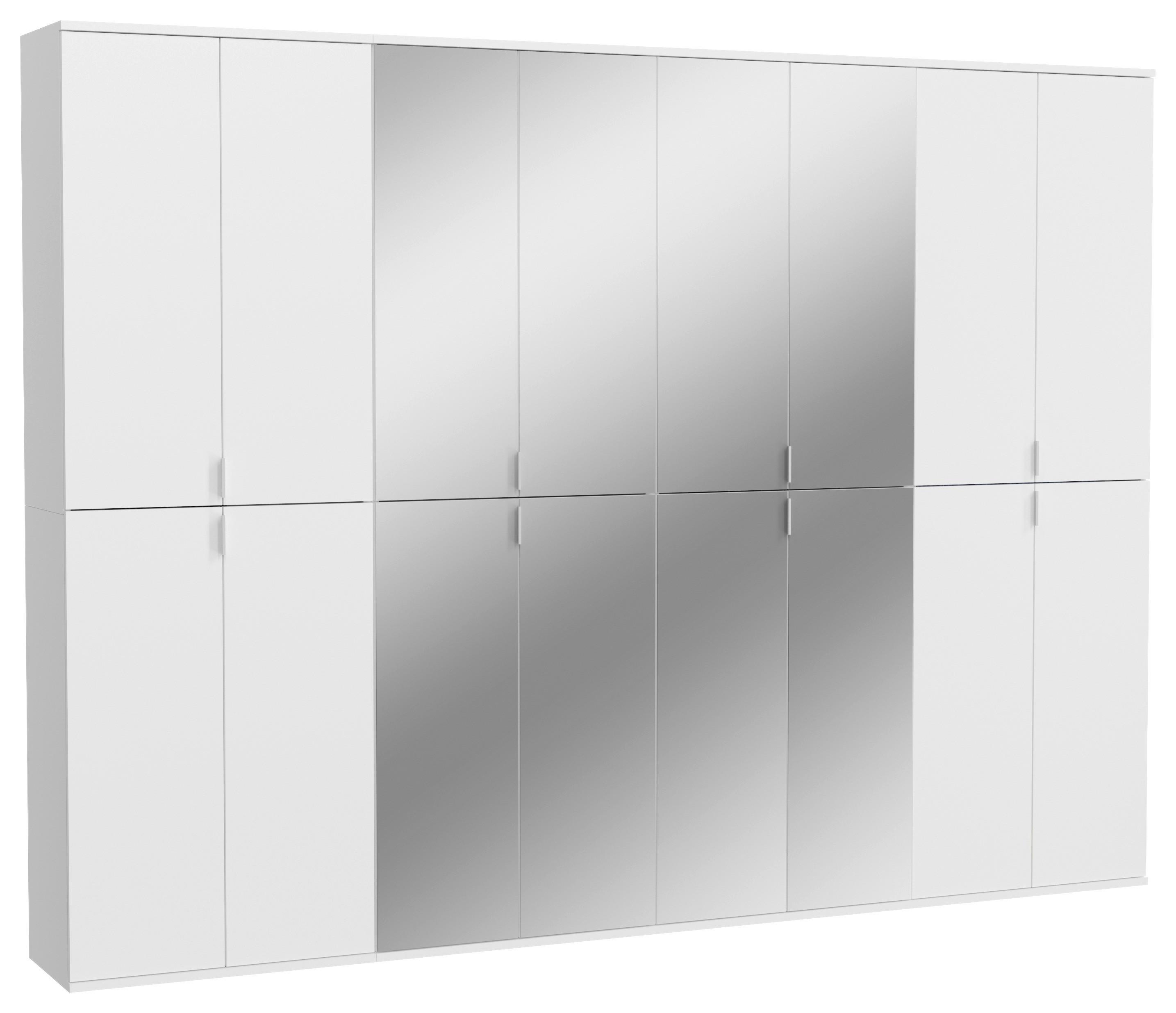 Drehtürenschrank mit Spiegel 244 cm Projekt, Weiß Hochglanz - Weiß Hochglanz/Weiß, MODERN, Glas/Holzwerkstoff (244/193/34cm) - MID.YOU