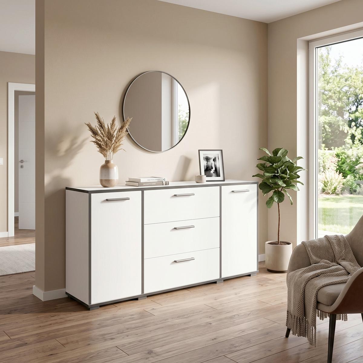 Sideboard Bogota Weiß/Graphitfarben B: 150cm - Weiß Hochglanz/Graphitfarben, Basics, Holzwerkstoff (150/68/40cm) - P & B