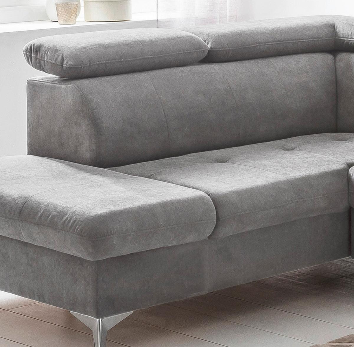 Ecksofa Mit Schlaffunktion Und Bettkasten Gisele Grau - Chromfarben/Hellgrau, KONVENTIONELL, Textil (209/256cm) - Livetastic