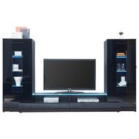 Wohnwand 3-Tlg. mit Led Jupiter Schwarz - Schwarz Hochglanz/Schwarz, KONVENTIONELL, Glas/Holzwerkstoff (265/147/40cm) - MID.YOU