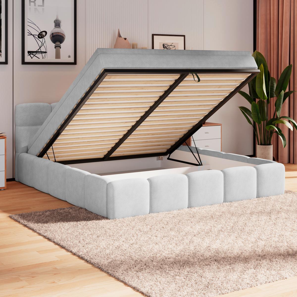 Polsterbett Noe Hellgrau 160x200 Cm - Hellgrau/Schwarz, Trend, Textil/Metall (160/200cm)