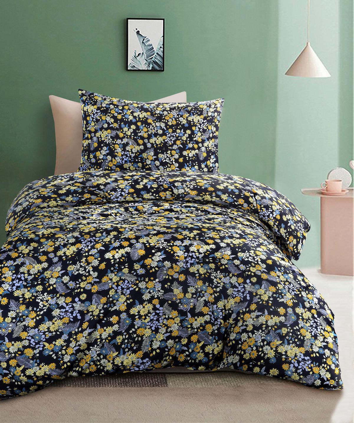 Ágyneműhuzat-garnitúra Brigit - sötétkék/sárga, Modern, textil - Luca Bessoni