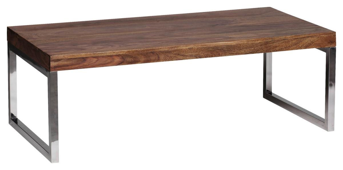 Couchtisch Holz Massiv Guna, Sheesham - Chromfarben/Sheeshamfarben, Design, Holz/Metall (120/60/40cm) - MID.YOU