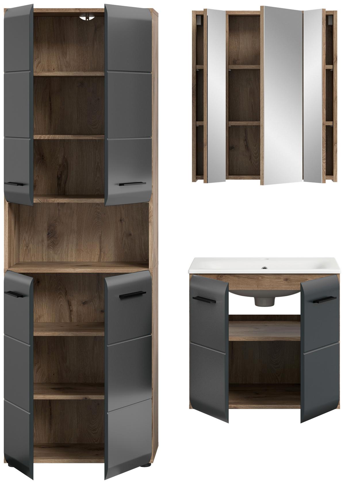 Kúpeľňa Ice 3-dielna, čierna/Dub tmavy - čierna/biela, Basics, kompozitné drevo/plast (120cm) - MID.YOU