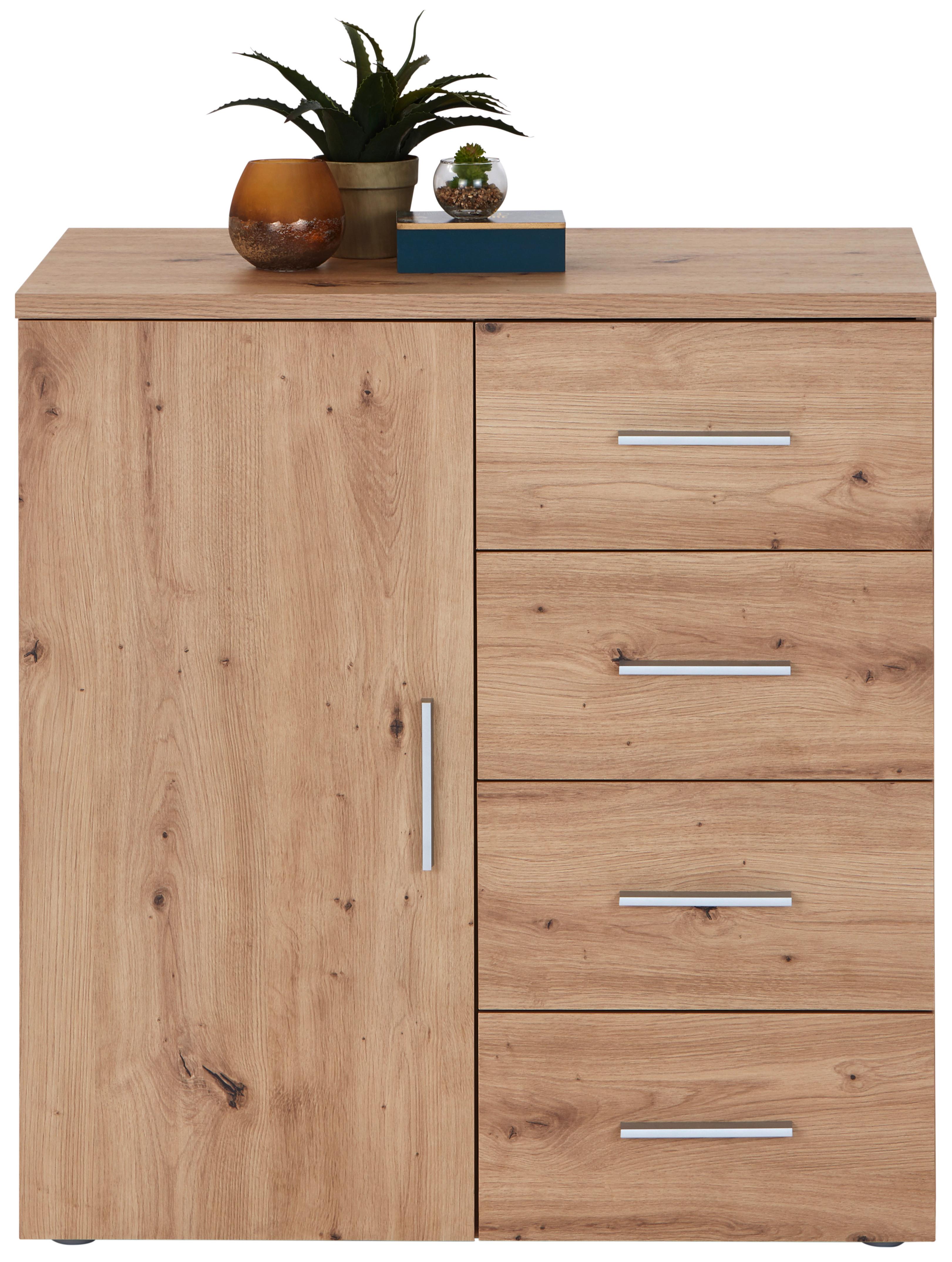 KOMODA TRIO NEW TRIK01 1T4S - sivá/farba duba, Modern, kompozitné drevo/plast (80/86/50cm)