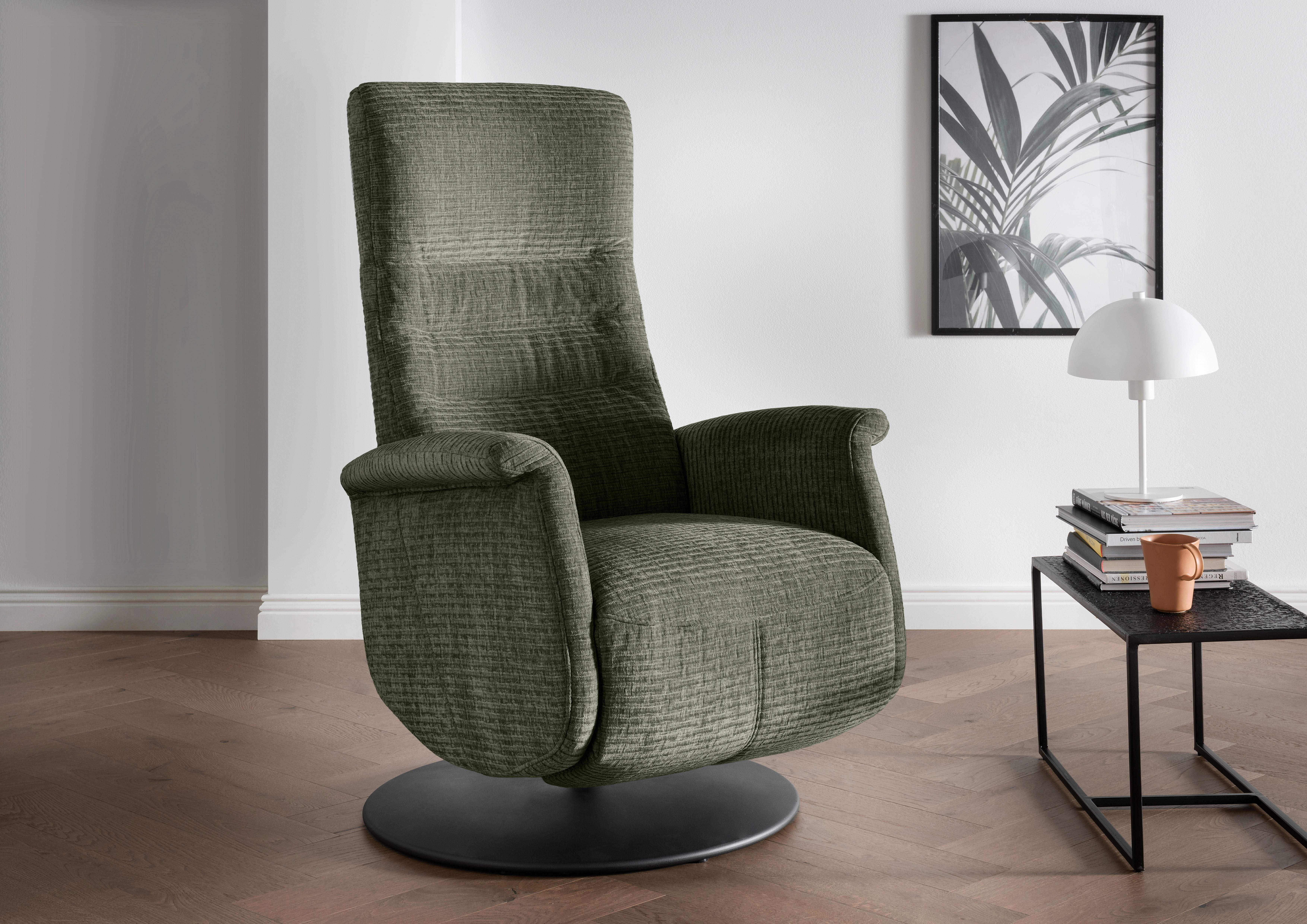 Relaxsessel Latina Olivgrün 360 Grad Drehbar, B: 72 Cm - Schwarz/Olivgrün, MODERN, Textil (72/118/85-165cm) - Livetastic