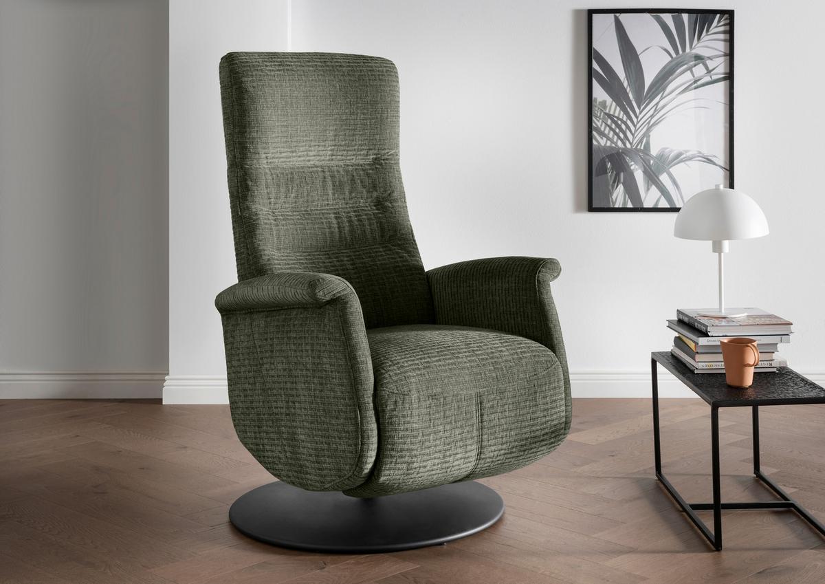 Relaxsessel Latina Olivgrün 360 Grad Drehbar, B: 72 Cm - Schwarz/Olivgrün, MODERN, Textil (72/118/85-165cm) - Livetastic
