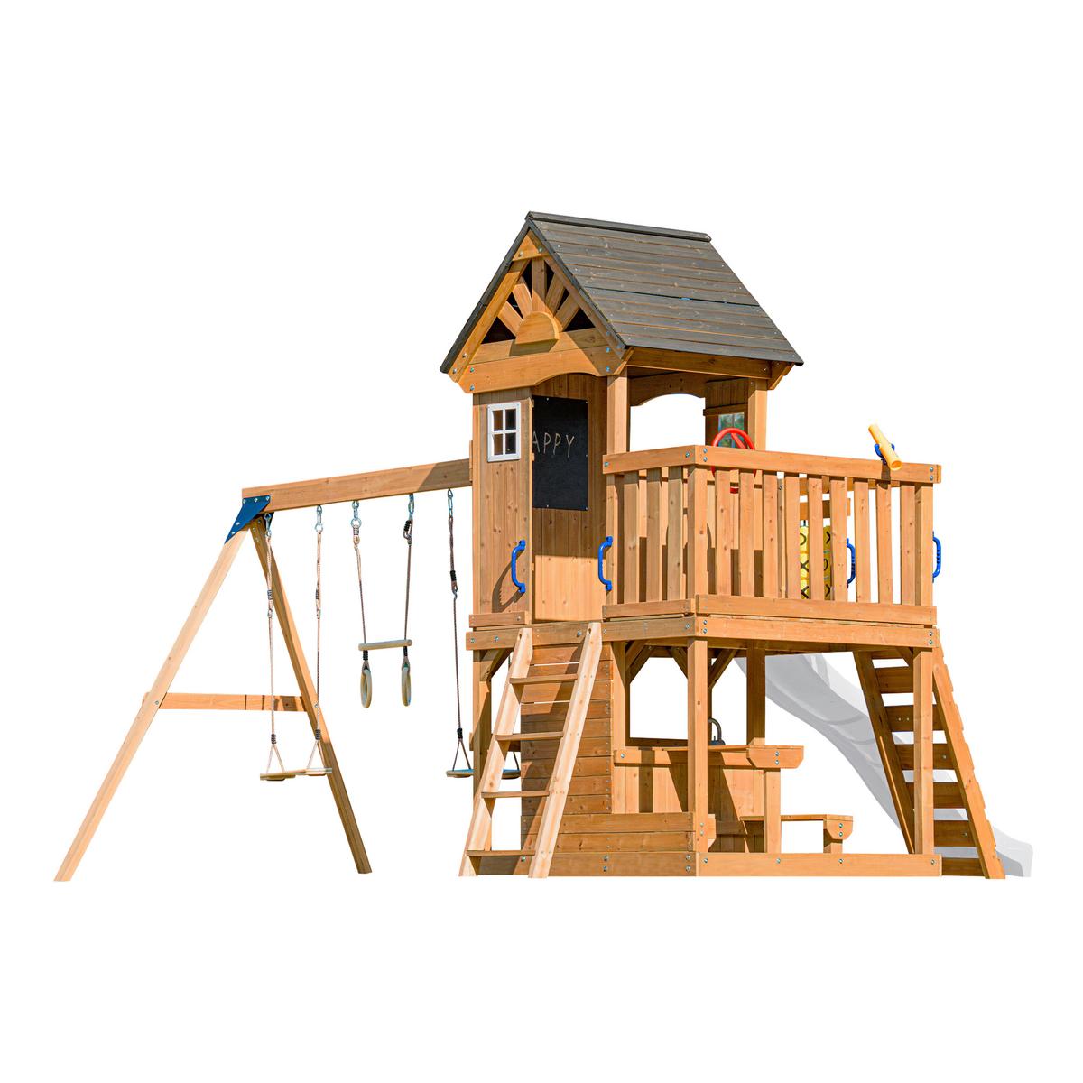 Spielturm mit Rutsche Weiss - Anthrazit/Braun, Basics, Holz/Kunststoff (435/410/305cm) - Ambia Garden