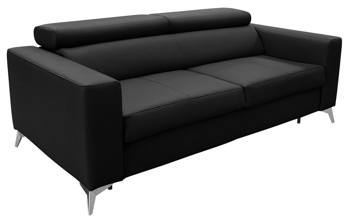 Schlafsofa Mondo, Schwarz B: 206 cm - Silberfarben/Schwarz, Design, Leder/Textil (206/95/101cm) - Livetastic