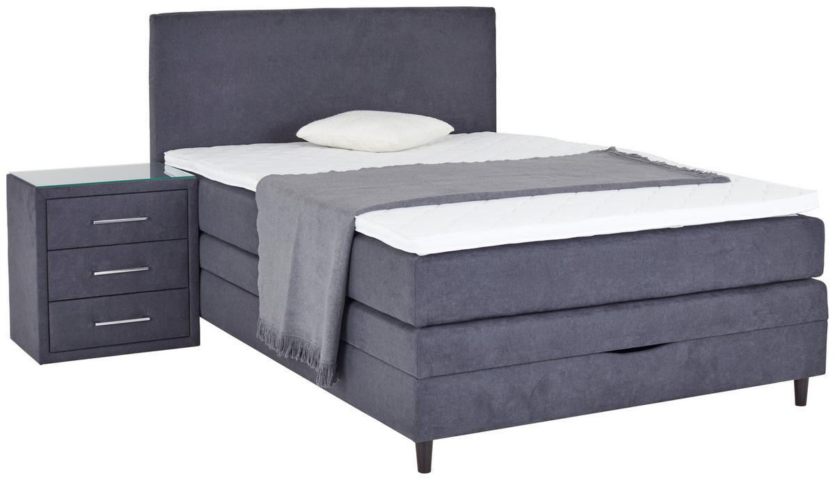 Boxspringbett Mit Topper & Bettkasten 140x200 Kleopatra - Anthrazit, KONVENTIONELL, Holz/Holzwerkstoff (140/200cm) - Ondega