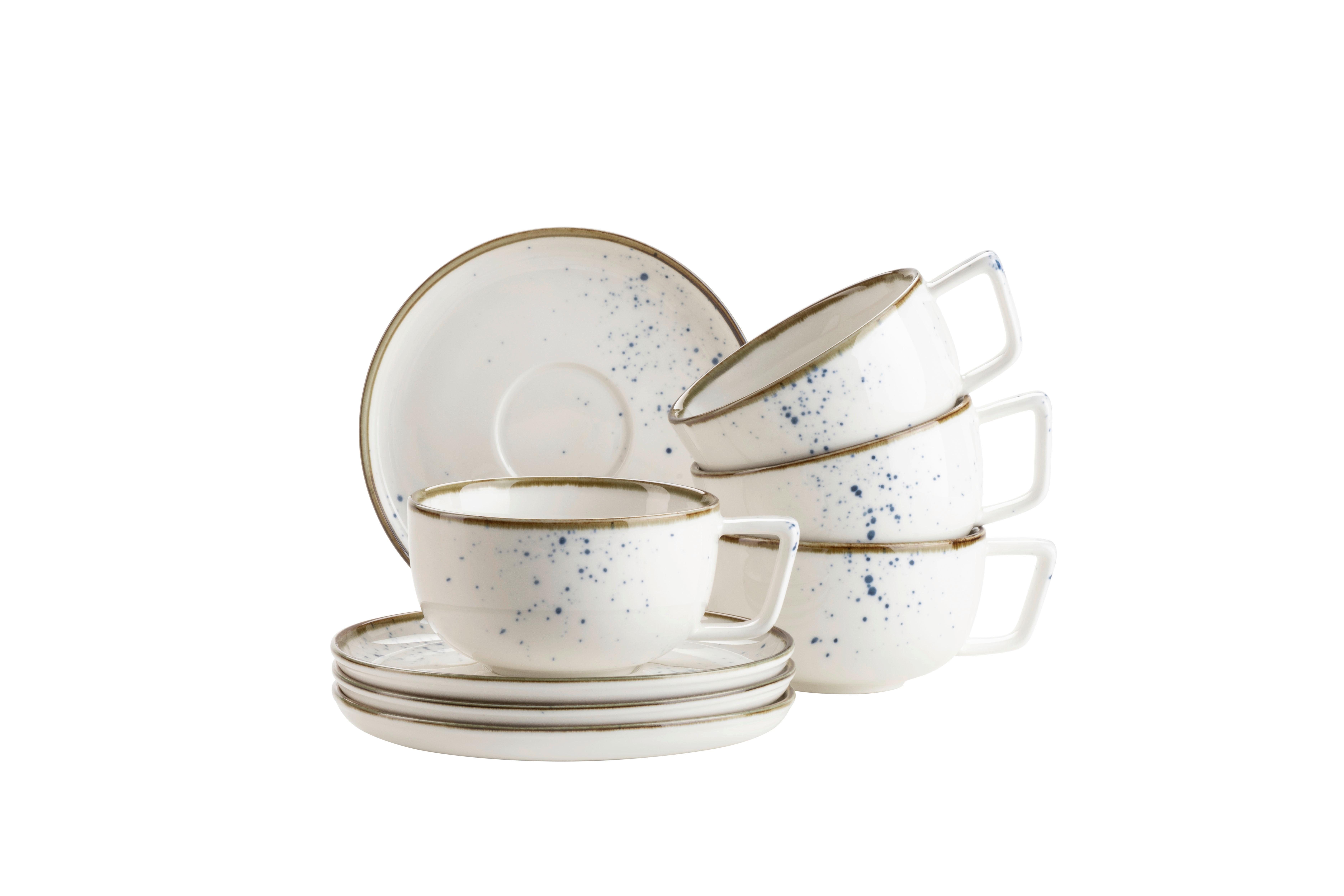 Tassenset Pintar Porzellan 8--Teilig. D: 14 cm Blau Weiß