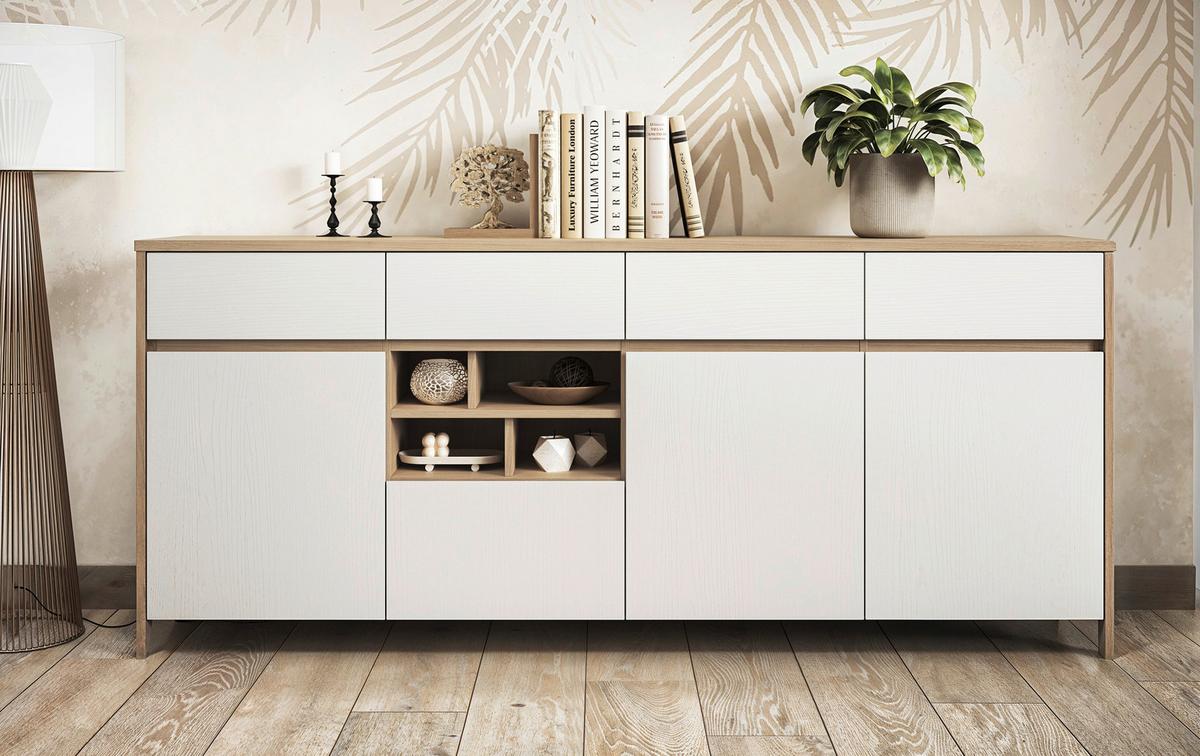 Sideboard Stranda Weiß/Eiche B: 193cm - Eichefarben/Weiß, Design, Holzwerkstoff (193/85/39cm) - MID.YOU