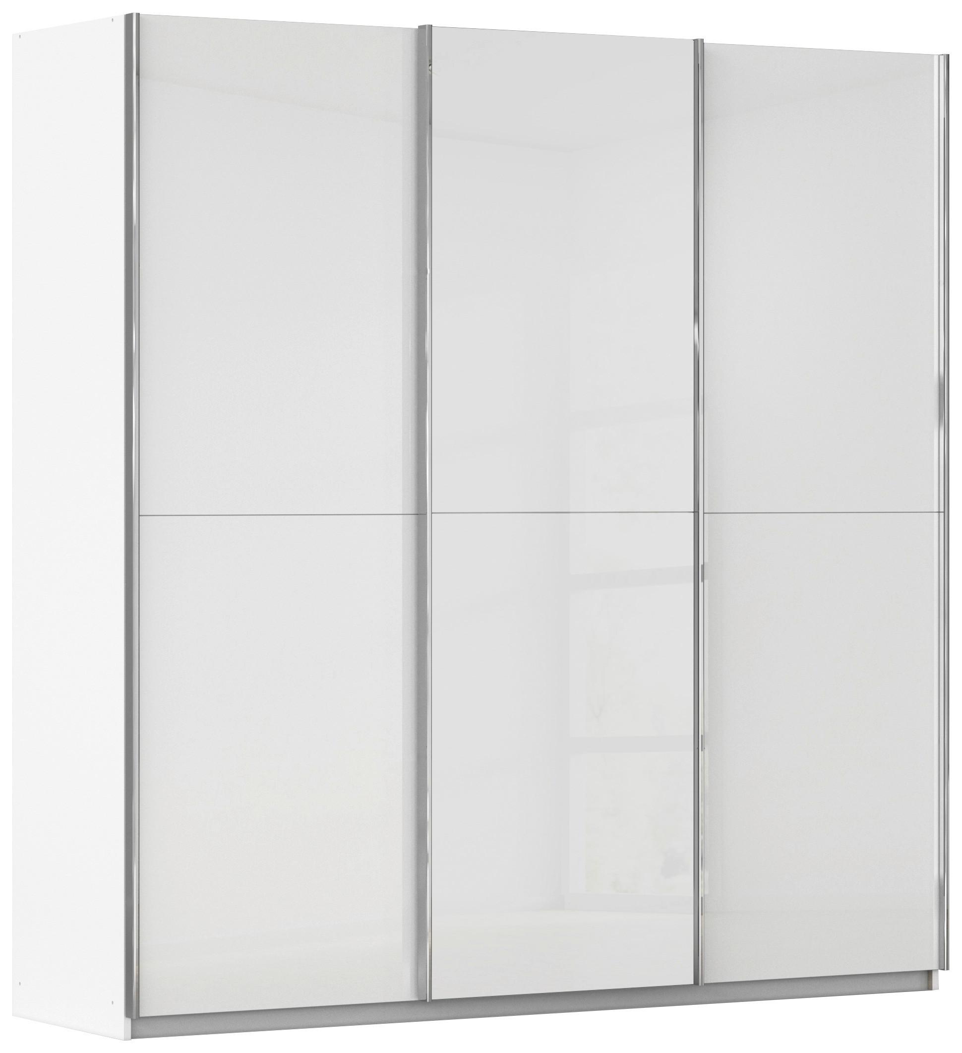 Schwebetürenschrank Fifty 3trg Weiß/Weißglas, B: 242 cm - Weiß, KONVENTIONELL, Glas/Holzwerkstoff (242/223/66cm) - Luca Bessoni
