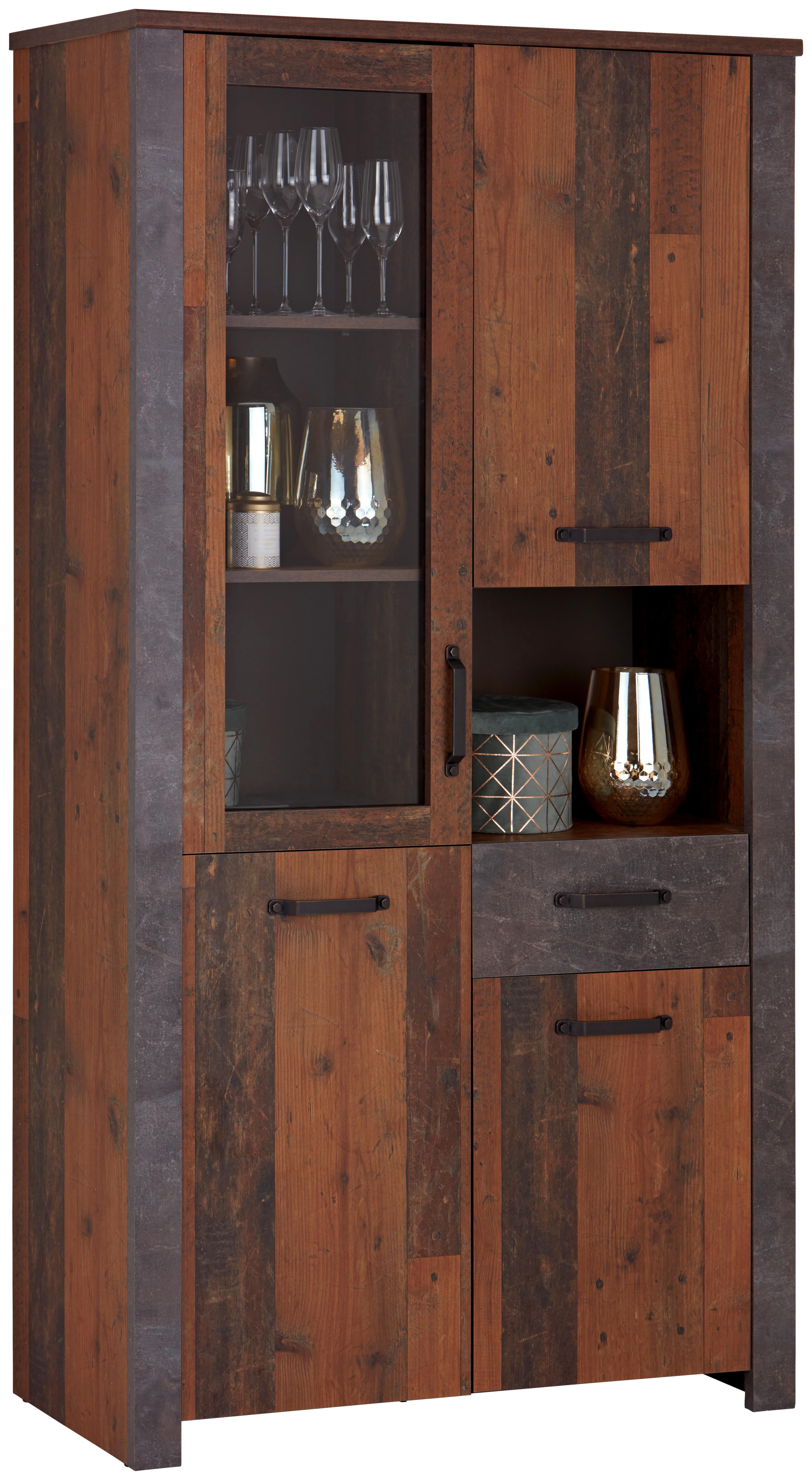 VITRÍNA ONTARIO - šedá/barvy dubu, Moderní, kompozitní dřevo/plast (106/200/41,5cm) - Ondega