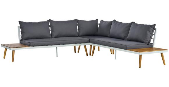 Loungegarnitur 3 -Teilig. Madeira aus Stahl/Holz mit Kissen - Dunkelgrau/Weiß, MODERN, Holz/Textil (90/30/70cm) - Beldano