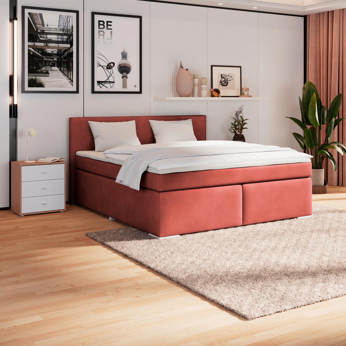 Boxspringbett Mira 1 - Dunkelrot, Basics, Holz/Kunststoff (160/200cm)