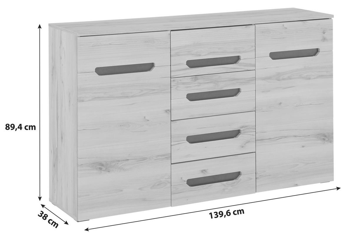 Kommode 139,6cm Alana Crenata - Schwarz, MODERN, Holzwerkstoff (139,6/89,4/38cm)