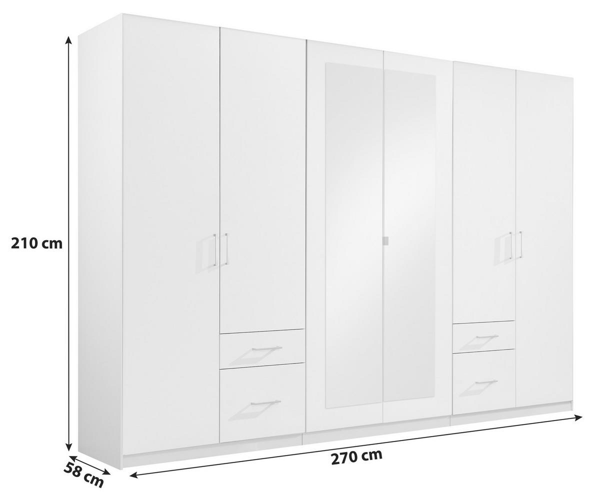 Drehtürenschrank Mit Spiegel + Laden 270cm Fly, Weiß/graphit - Graphitfarben/Weiß, Design, Glas/Holzwerkstoff (270/210/58cm) - MID.YOU