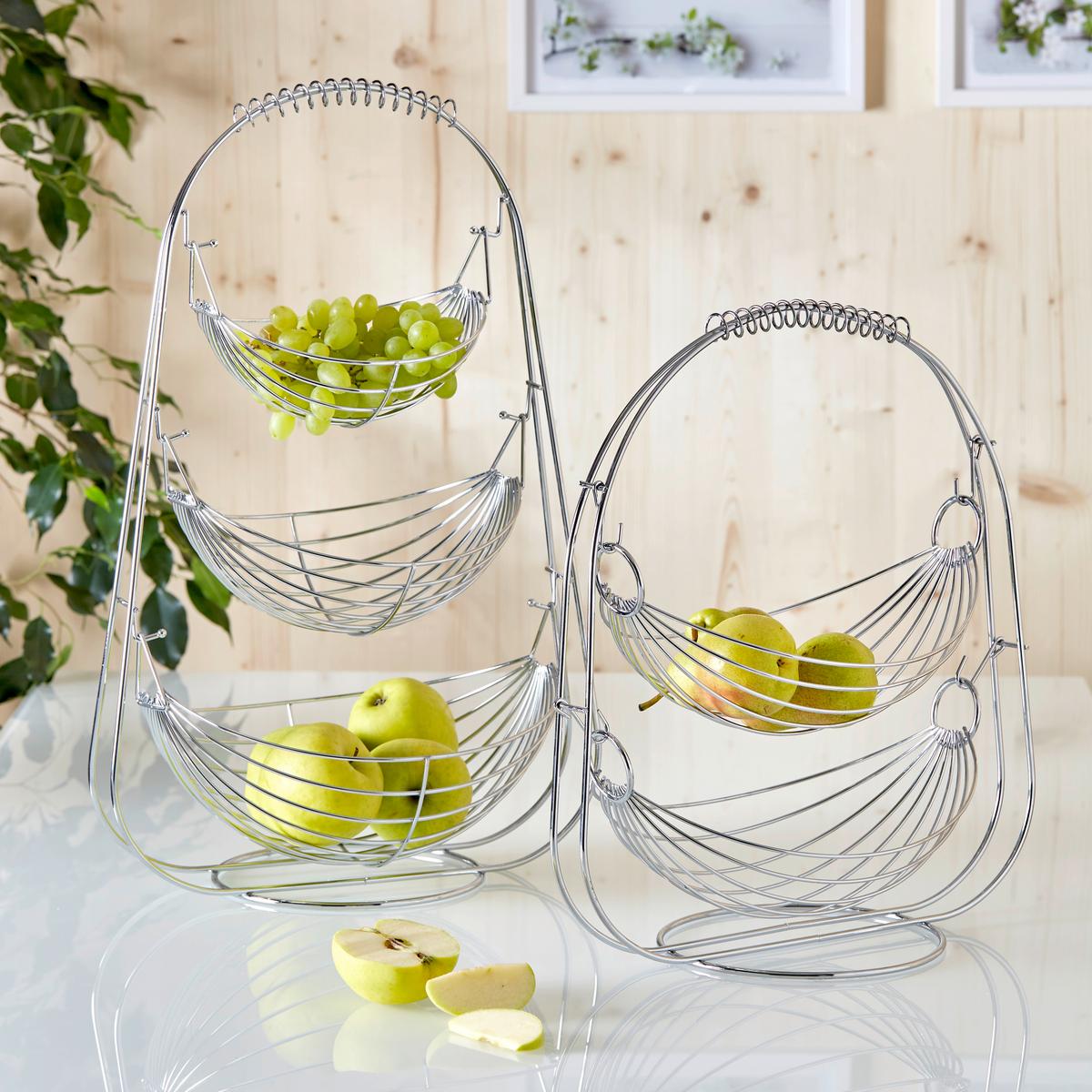 Obstkorb aus Stahl Anton LxBxH: 36x27x56cm 3 Körbe Chromfarben - Chromfarben, KONVENTIONELL, Metall (36/27/56cm) - Luca Bessoni