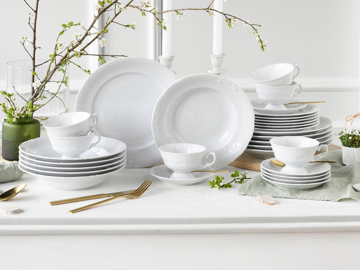 Kombiservice Frederike Weiss Porzellan, 6 Pers., 30-teilig - Weiß, Basics, Keramik - Creatable